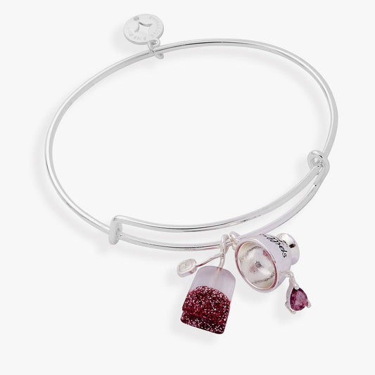 Alex and Ani 'Spill the Tea' Cup & Tea Bag Silver Charm Bangle Bracelet