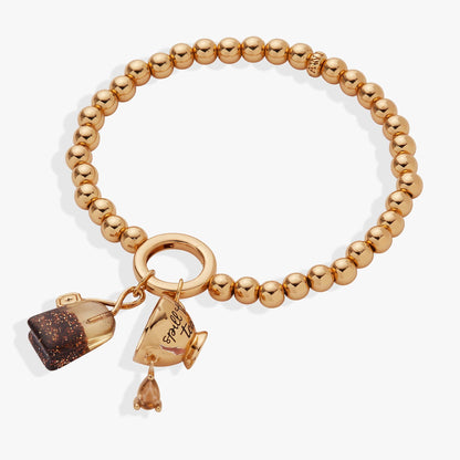 Alex and Ani 'Spill the Tea' Cup & Tea Bag Gold Stretch Bracelet