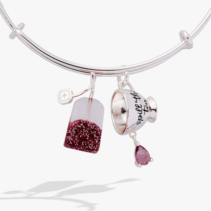 Alex and Ani 'Spill the Tea' Cup & Tea Bag Silver Charm Bangle Bracelet