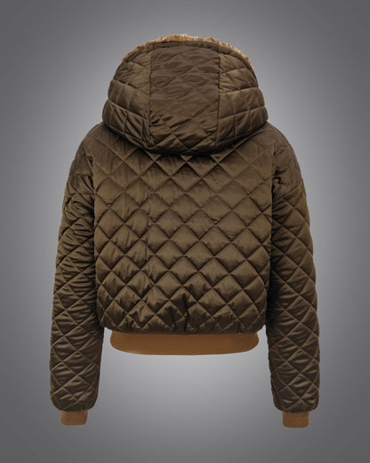 Blanc Noir Tawny Reversible Quilted Faux Fur Hoodie Jacket