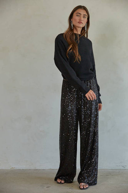 By Together Black Sequin Wide Leg Pants