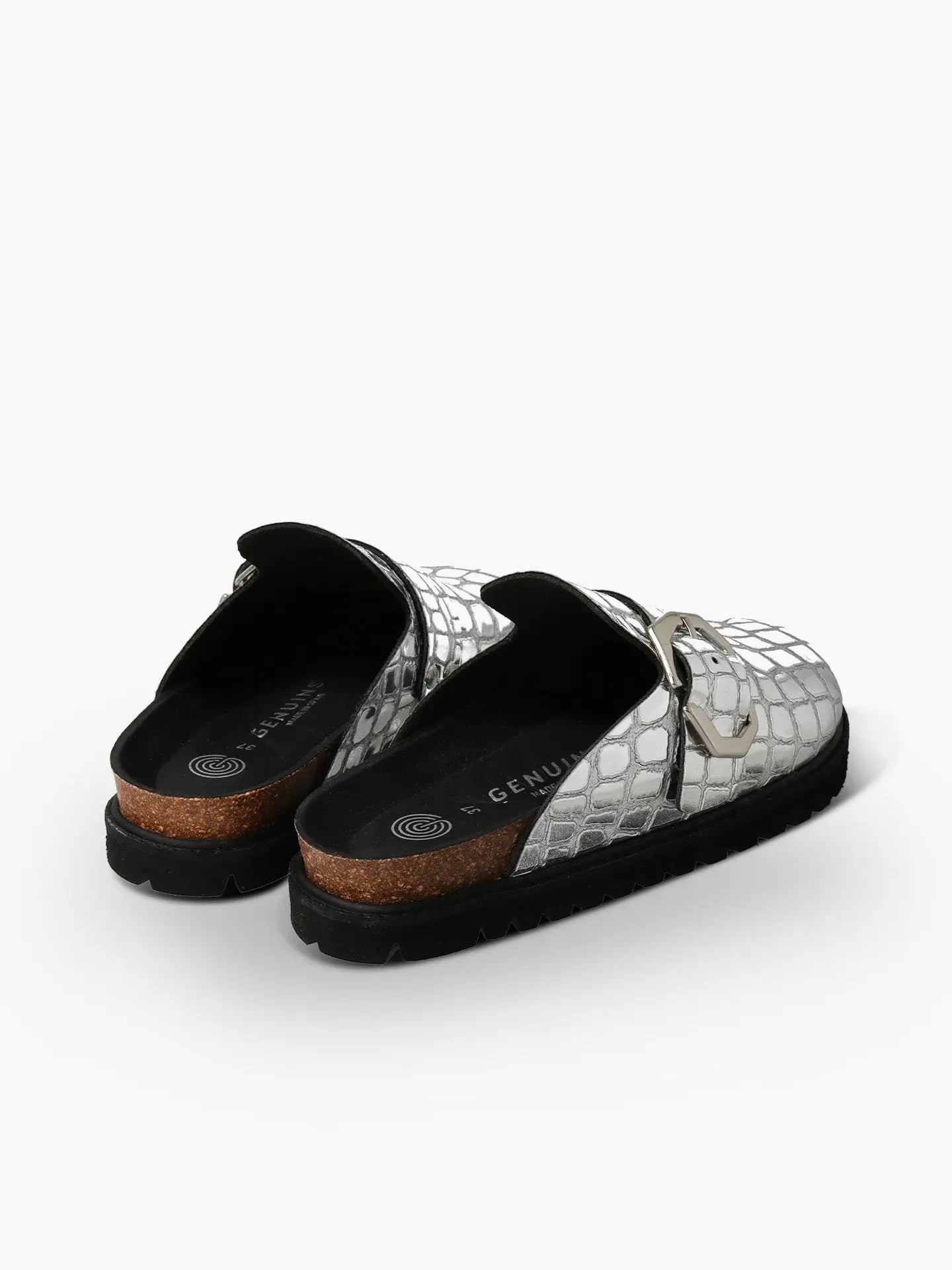 Genuins Women's Grisel Vegan Silver Mirrored Clog