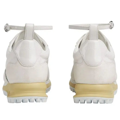 Gucci Women's Suede Re-Motion Ankle Strap White Sneakers