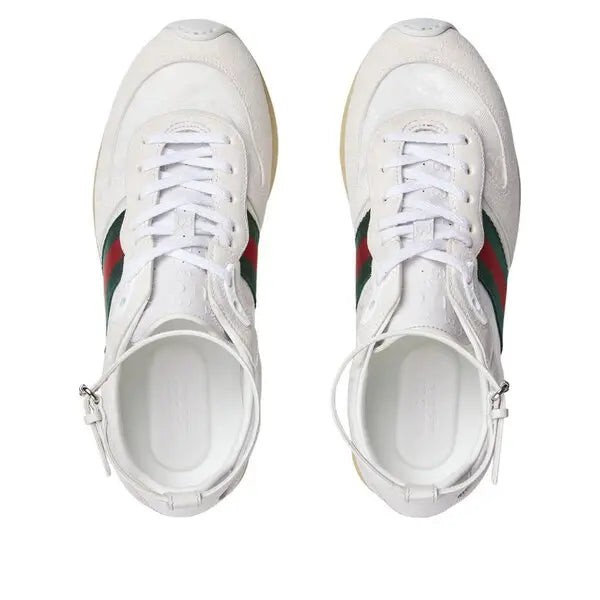 Gucci Women's Suede Re-Motion Ankle Strap White Sneakers