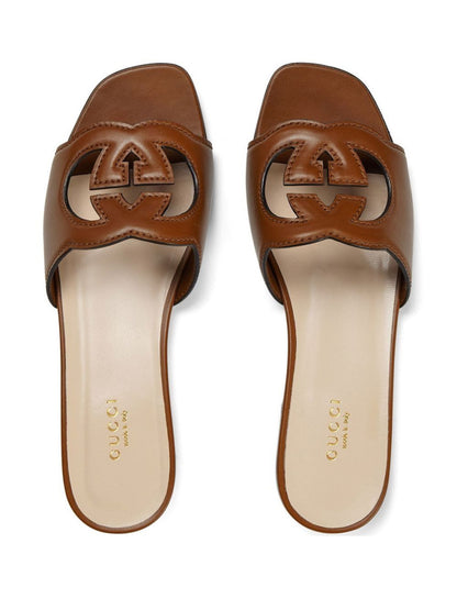 Gucci Women's Leather Logo Cutout Flat Sandals