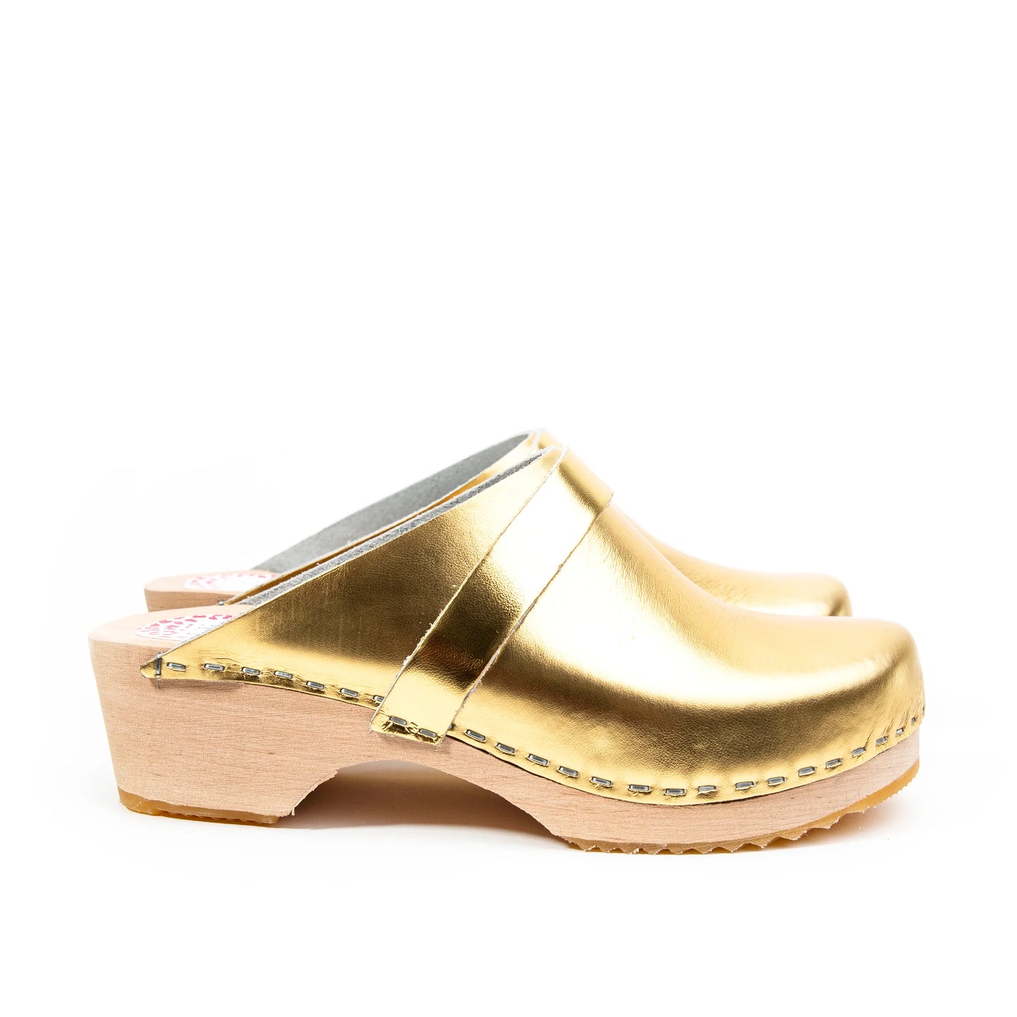 Gold Leather & Wood Handmade Clogs