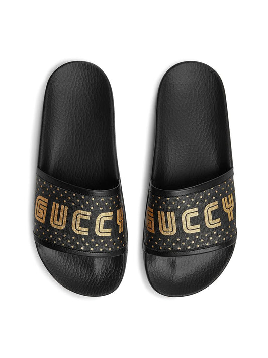 Gucci Women's Black Sega Logo 'Guccy' Pursuit Slides