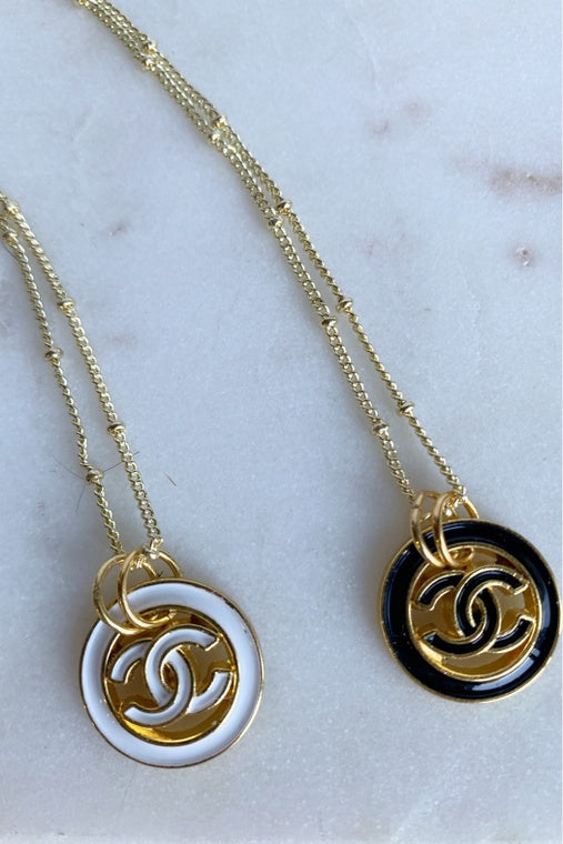 Chanel Silver/Brown Enamel CC Pendant Necklace - Yoogi's Closet